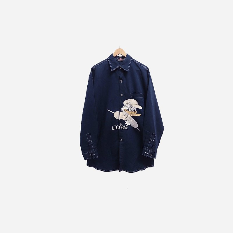 Vintage patchwork embroidery shirt 336 - เสื้อเชิ้ตผู้หญิง - ผ้าฝ้าย/ผ้าลินิน สีน้ำเงิน