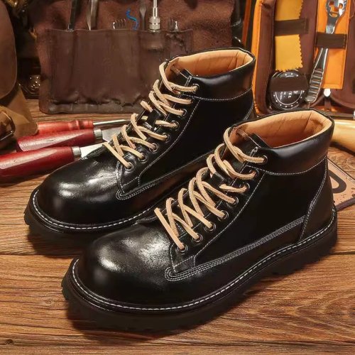 石狗車品 ROCK DOG 冬季馬丁靴男高幫英倫風美式復古真皮皮鞋休閒拼接工裝靴