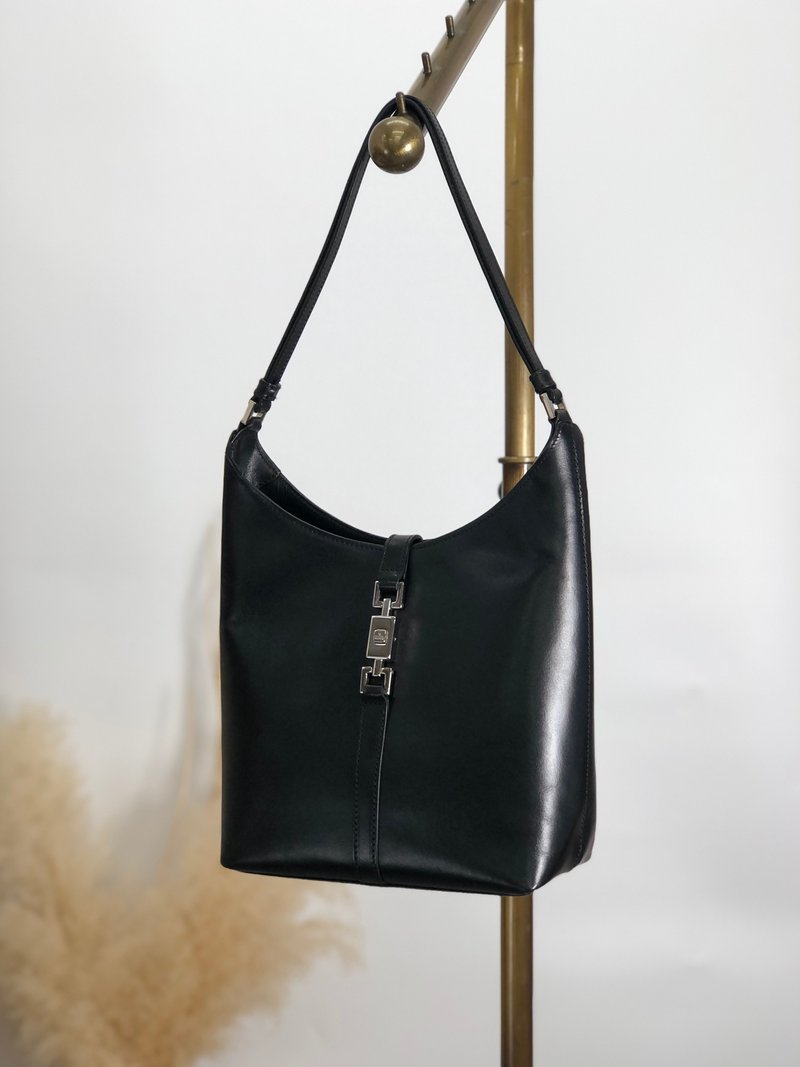 [Direct from Japan, branded used bag] GUCCI Jackie shoulder bag, black leather hobo bag, 2WAY vintage, old 4e6ara - กระเป๋าแมสเซนเจอร์ - หนังแท้ สีดำ