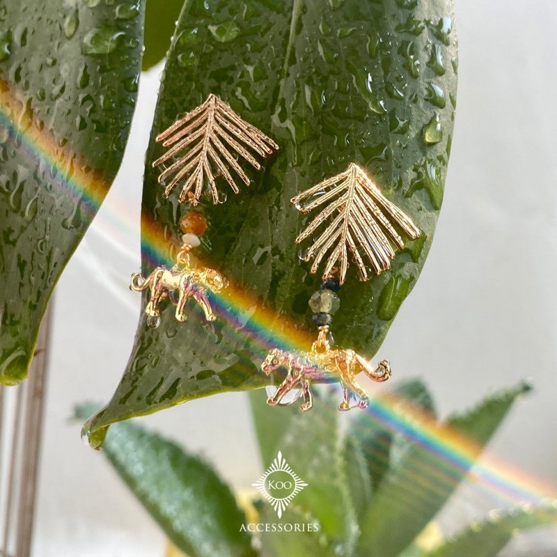 Dance with the jungle gold wild leopard drop earrings - ต่างหู - ทองแดงทองเหลือง 