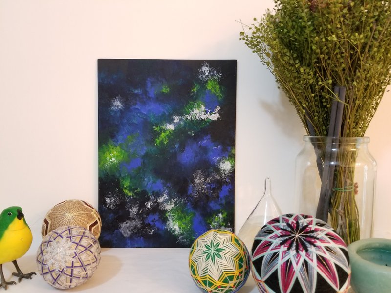 畫品 手繪 壓克力彩 木板畫 Acrylic Paint 夜林幽 - 海報/掛畫/掛布 - 顏料 藍色