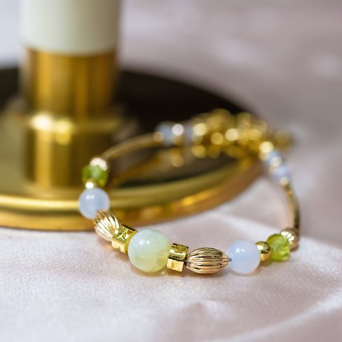 朗朗飾品｜Lang-Lang Jewelry 【深山】 013葡萄石橄欖石白瑪瑙手鏈