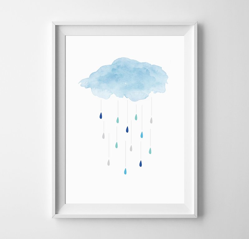 雲と雨のカスタマイズ可能なポスター - ポスター・絵 - 紙 ブルー