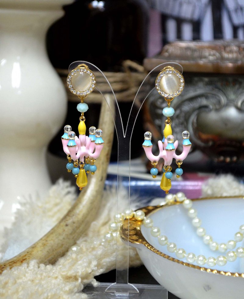 TIMBEE LO Contrasting Macaron Signature Mini Chandelier Earrings - Earrings & Clip-ons - Other Materials Pink
