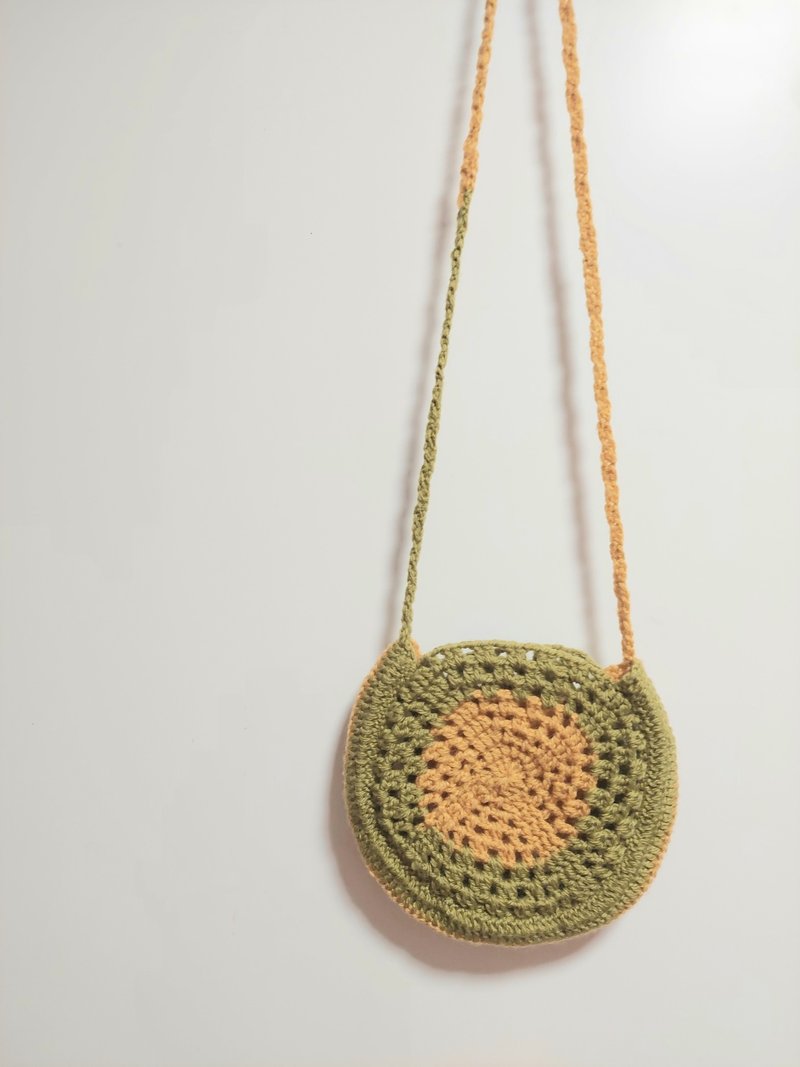 Handmade crochet bag - กระเป๋าแมสเซนเจอร์ - ผ้าฝ้าย/ผ้าลินิน สีเหลือง