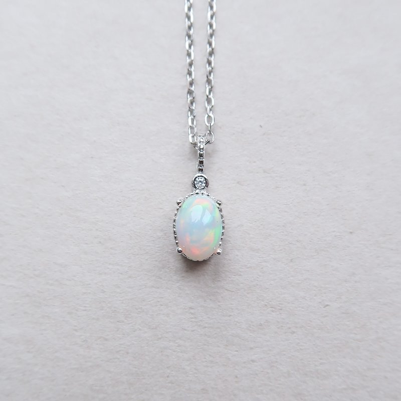 / Freedom/ Opal Opal 925 Sterling Silver Natural Stone Necklace Necklace - สร้อยคอ - เงินแท้ สีน้ำเงิน