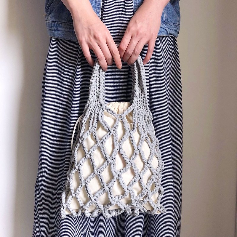 Crochet _ beach bag - Handbags & Totes - Cotton & Hemp Gray