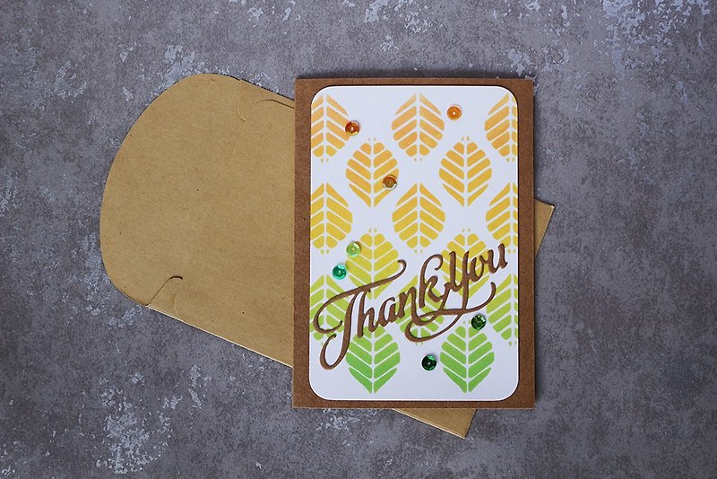 Apu 手作りカード レイヤー グラデーション リーフ サンキューカード ユニバーサルカード THANK YOU - カード・はがき - 紙 