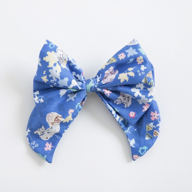 【Poly Printing】Flower flower small bow spring clip hair accessories Hokkaido Lake Akan - Hair Accessories - Cotton & Hemp Blue