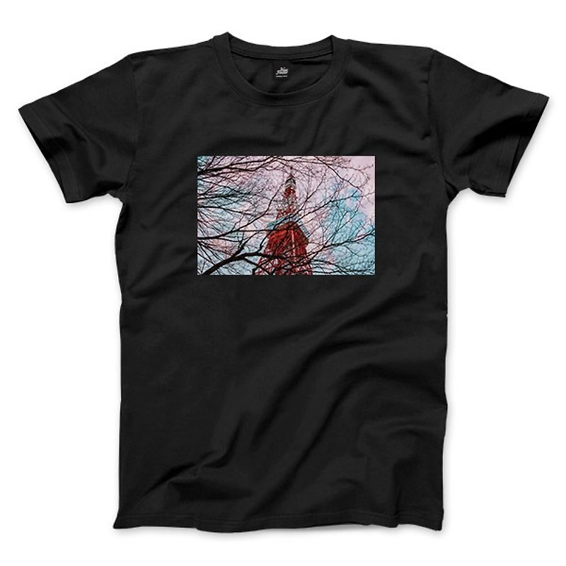 東京の鐵塔 - 黑 - 中性版T恤 - 男 T 恤 - 棉．麻 黑色