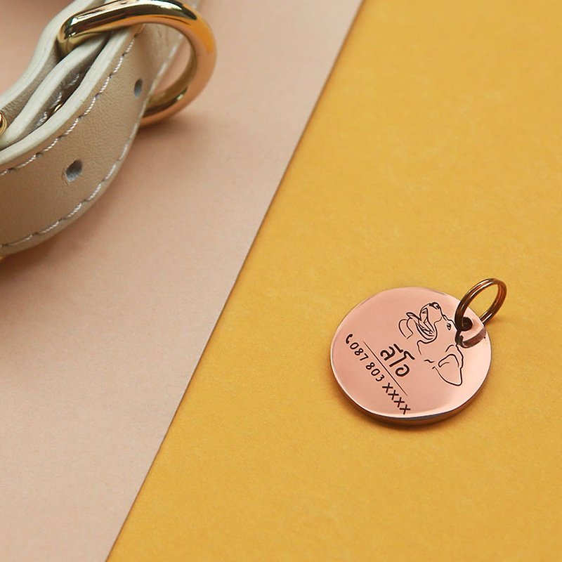 Rose gold Pet ID tag M 25 mm Thick Chinese Japanese Stainless steel | Sniff - Other - Other Metals Pink
