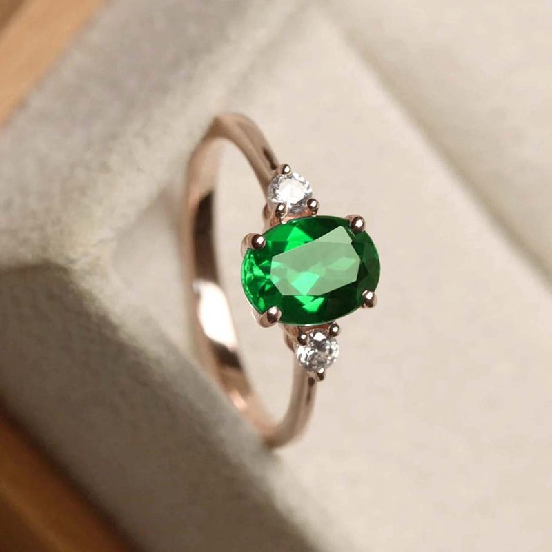 9 x 7 mm Natural topaz ring silver sterling 925 coated 14k size 7.0 free resize - 戒指 - 純銀 綠色