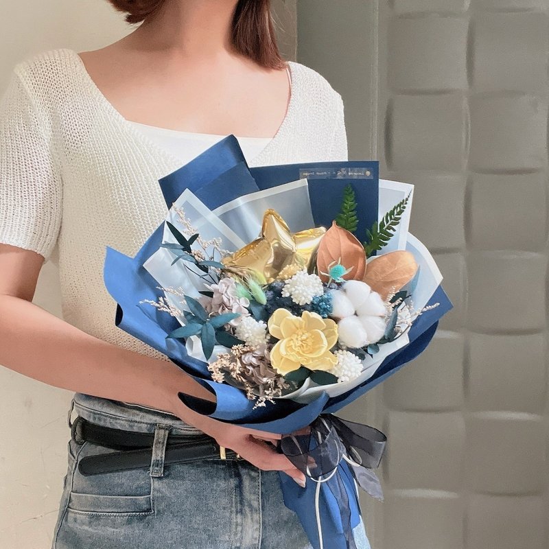星星氣球花束 畢業花束 生日花束 婚禮小物 求婚花束 紀念日禮物 - 乾燥花/永生花 - 植物．花 藍色