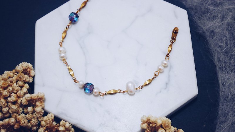 Intoxicating - blue freshwater pearl bracelets Czech Glass Brass - Bracelets - Other Metals 