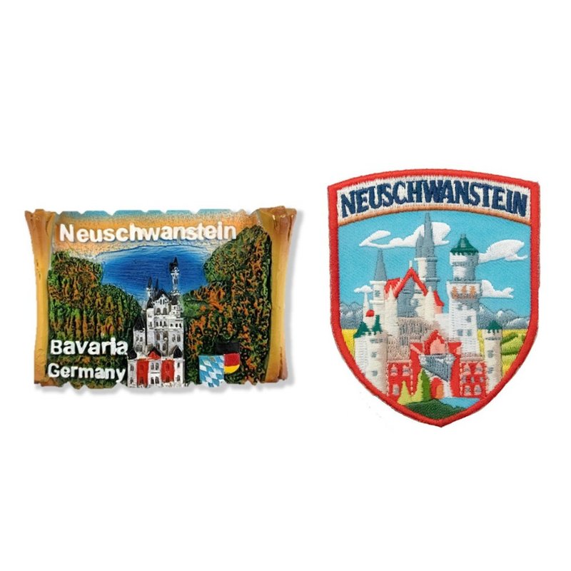 Neuschwanstein Castle, Germany Office Magnet + Brussels Peeing Boy Embroidery Patch [2-piece Set] Foreign - แม็กเน็ต - ยาง หลากหลายสี