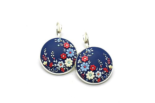 KittenUmka Blue Flowers Earrings Unique Polymer Clay Earrings Applique Floral jewelry