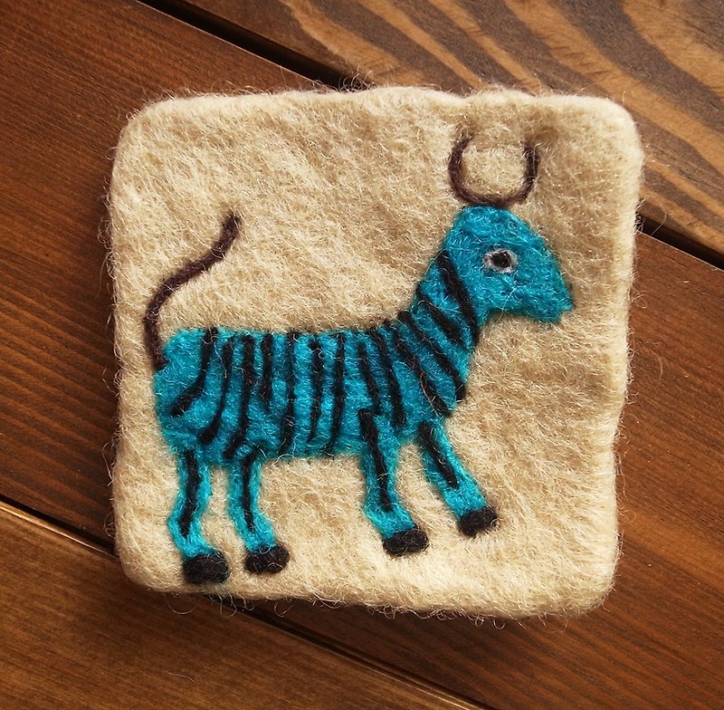 羊毛氈  手工 杯墊 動物 藍山羊 - 杯墊 - 羊毛 卡其色