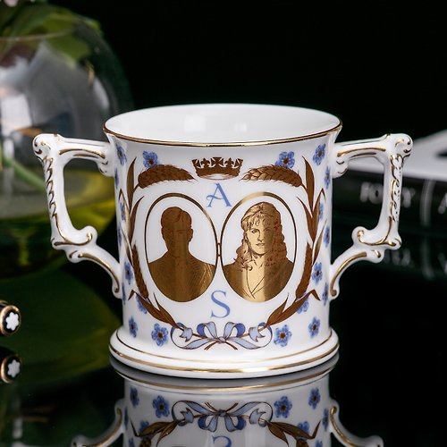 擎上閣裝飾藝術 Royal Crown Derby皇室1986限量骨瓷馬克杯結婚情侶咖啡杯