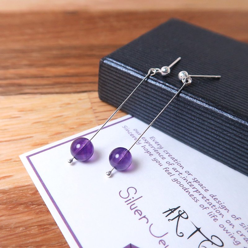 紫水晶 流光耳針(大)-925純銀天然石耳環 - 耳環/耳夾 - 寶石 紫色