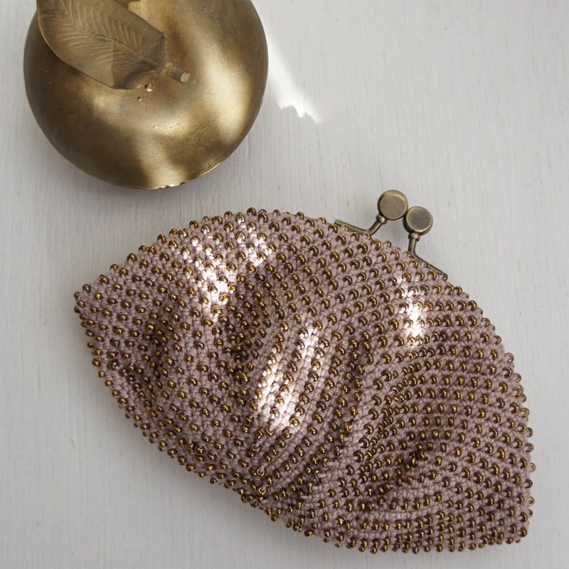 Ba-ba handmade Skipping Stiches Beads crochet pouch No.2104 - 化妝包/收納袋 - 其他材質 金色