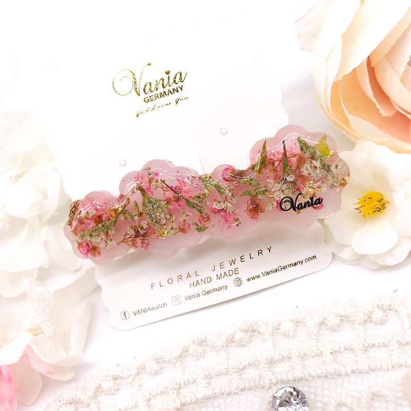 Small safflower/natural dried flower/Japanese material/light pink/crystal clear/hairpin/one piece free shipping - Hair Accessories - Plants & Flowers Pink