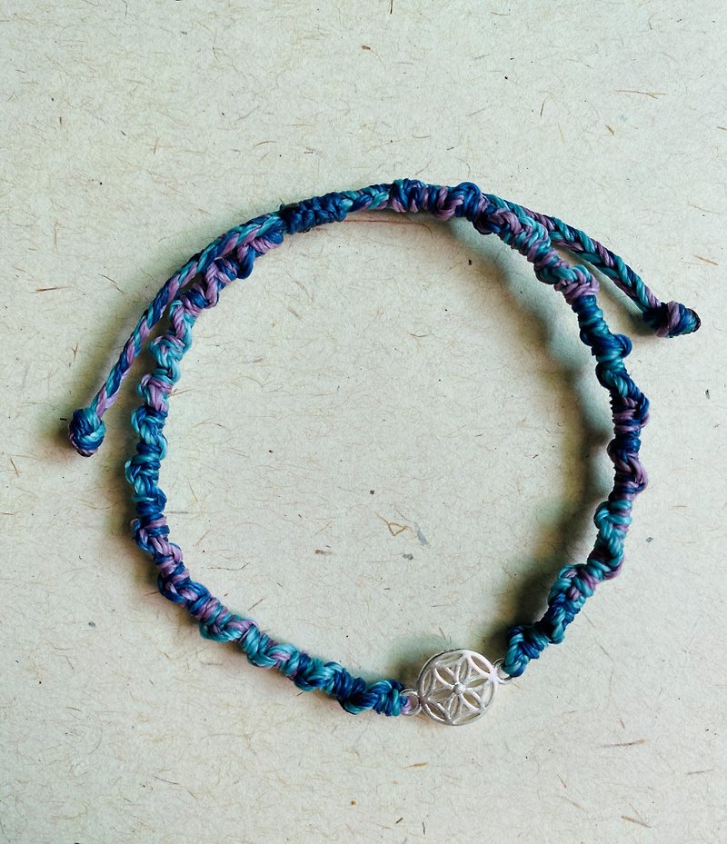 Flower of Life Blue Purple Not Depressed South American Wax Line 925 Sterling Silver Braided Bracelet - สร้อยข้อมือ - เงินแท้ 