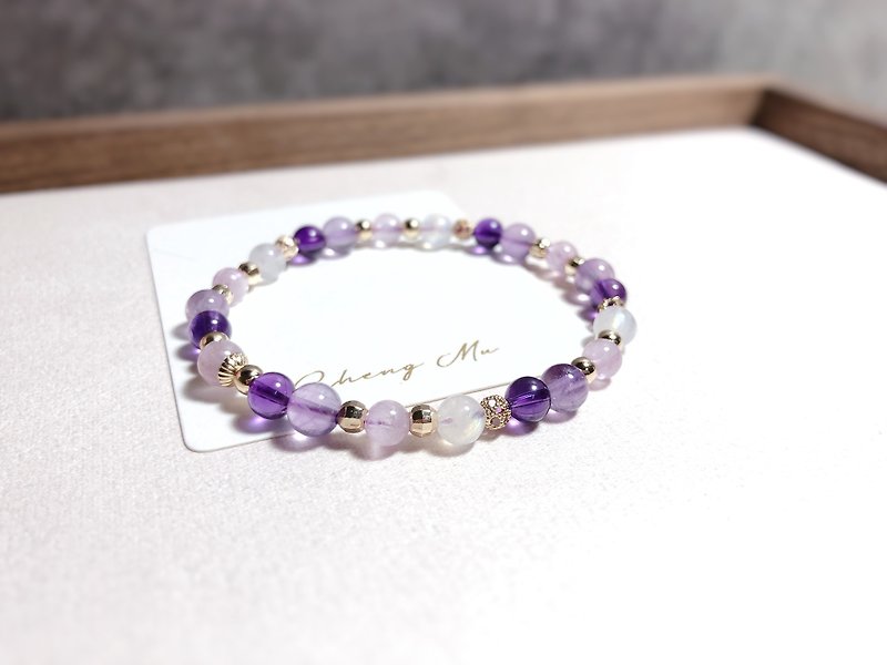 紫鋰輝、紫水晶、月光石 天然石手鍊 - 手鍊/手鐲 - 半寶石 