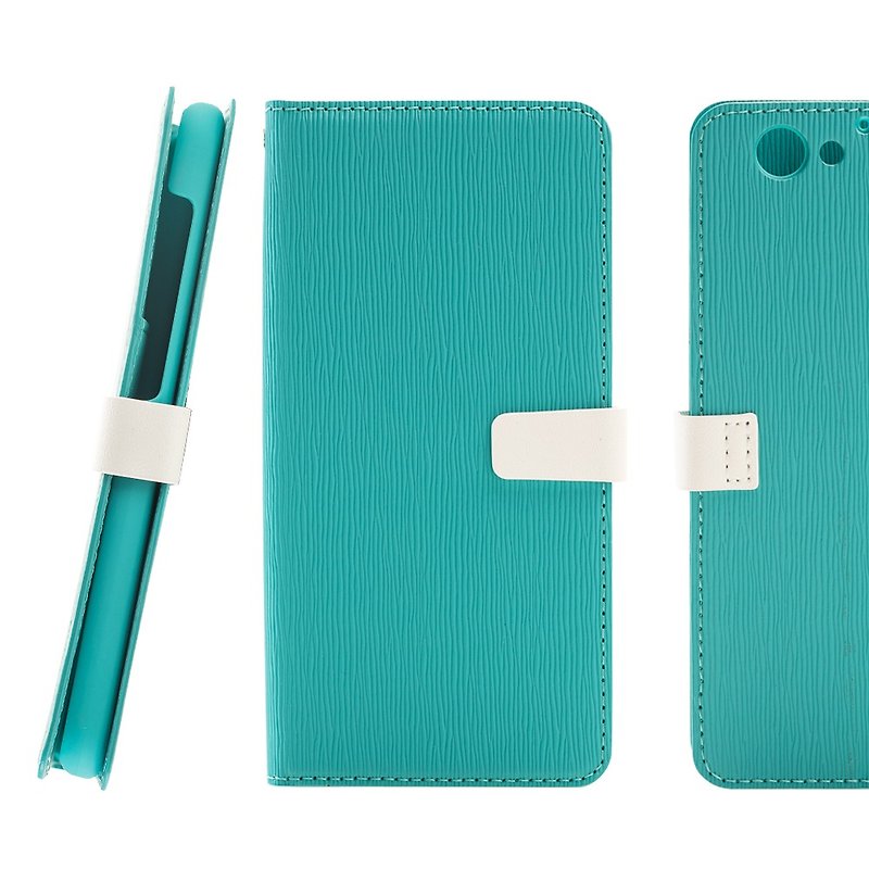 CASE SHOP HTC One A9s wood grain side stand-up leather case - blue green (4716779658408) - อื่นๆ - พลาสติก สีเขียว
