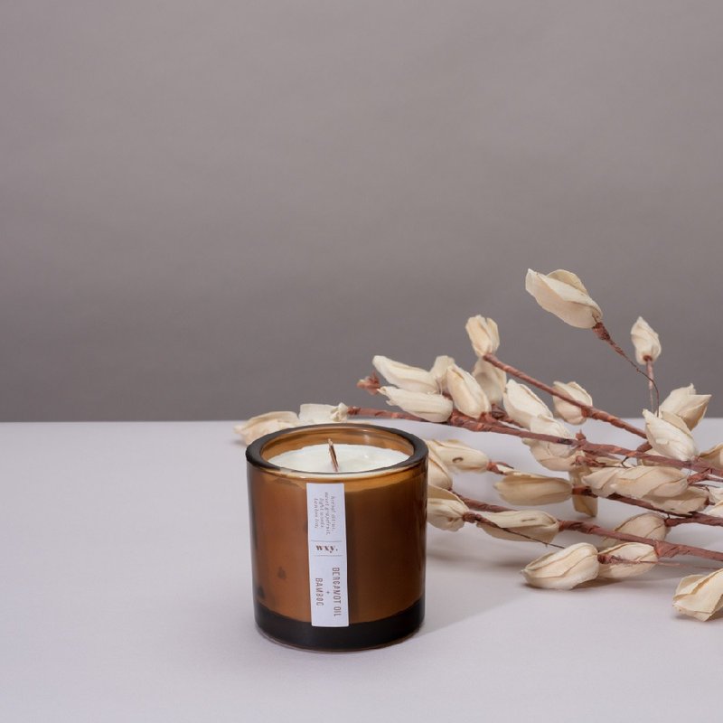 【英國 wxy】Amber 蠟燭(S)- 佛手柑油 & 竹 /142g - 香氛蠟燭/燭台 - 玻璃 咖啡色