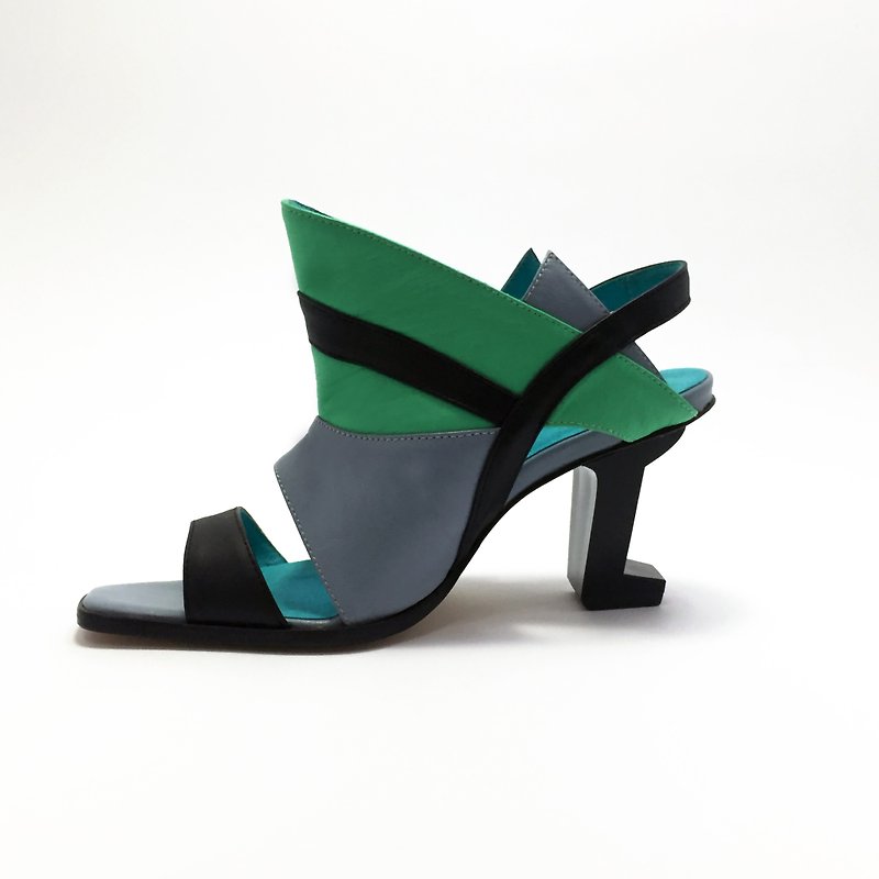 Crown (green handmade leather shoes) - รองเท้ารัดส้น - หนังแท้ สีเขียว
