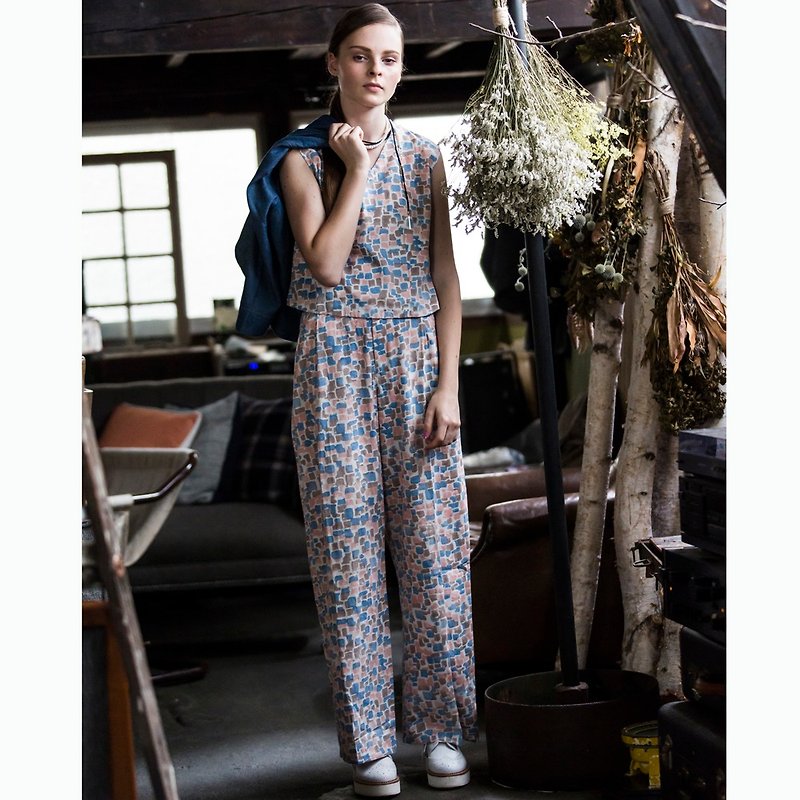 KASANARI pattern wide pants - Women's Pants - Cotton & Hemp Multicolor