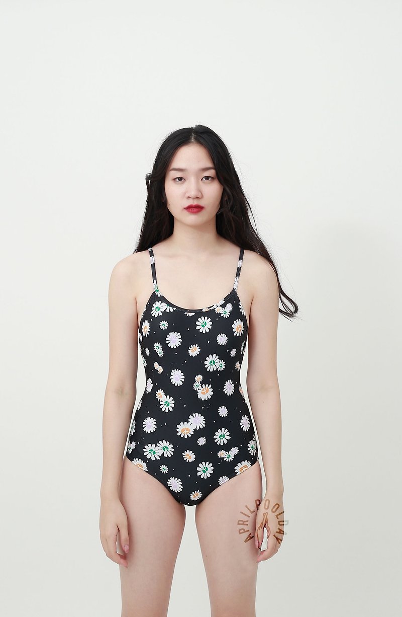Aprilpoolday Swimwear / DAISIES FIELD / Black daisies - ชุดว่ายน้ำผู้หญิง - วัสดุอื่นๆ สีดำ