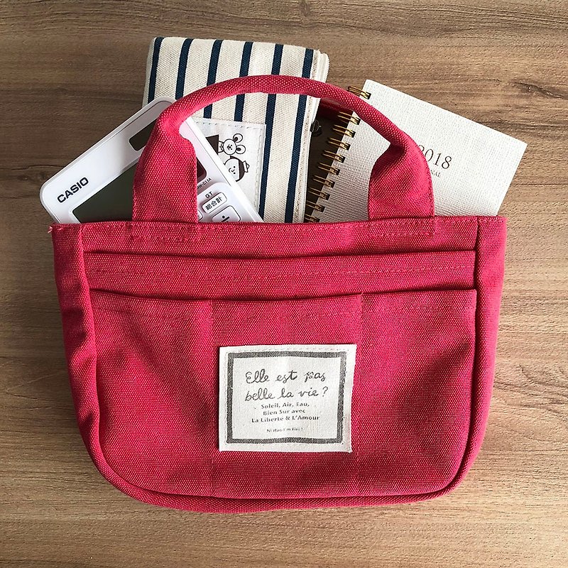 FiFi Life is beautiful Mini Duo Lightweight Bag - Washed Red - กระเป๋าถือ - ผ้าฝ้าย/ผ้าลินิน สีแดง