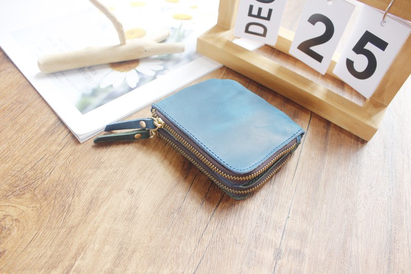 L-shaped inner card holder coin purse zipper short clip short crazy horse leather zipper wallet wallet 18K-122 - กระเป๋าสตางค์ - หนังแท้ สีเทา