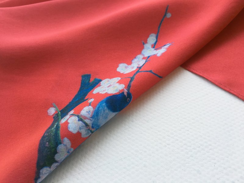 New Year's Eve Art Birds and Meerkats - Scarves - Silk Red