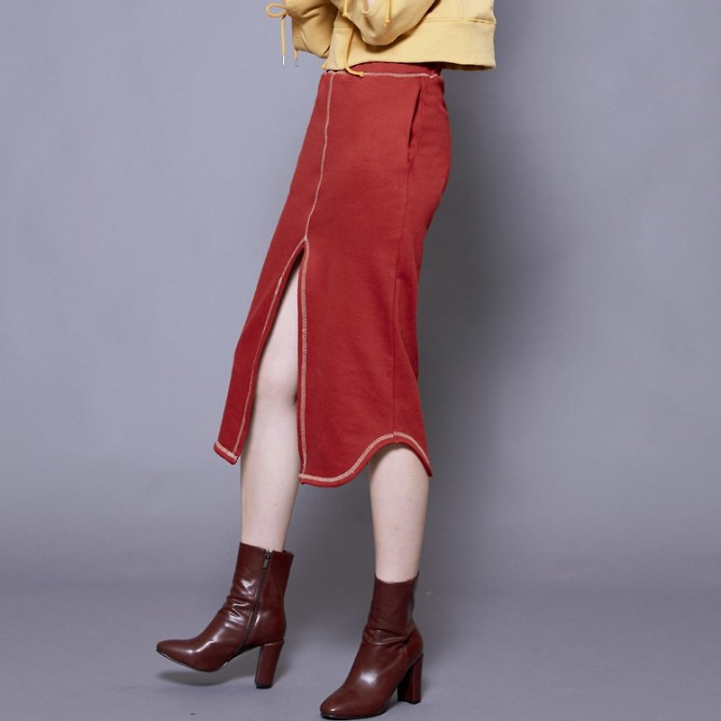 AIJEONG SKIRT/ WINE - Skirts - Cotton & Hemp Red