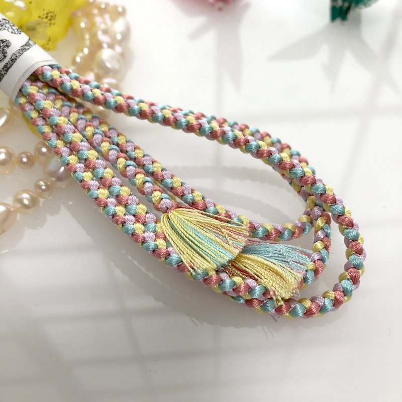 正絹　伊賀くみひも　細帯締め　組紐ベルト　3.5mm 4色組　150cm　パステルカラー、水色、ピンク、クリーム、ラベンダー - 皮帶/腰帶 - 絲．絹 多色