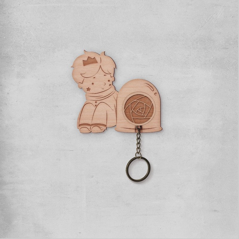 ❖ Little Prince and Rose - Customized Key Ring Hanger Set (Single) (Free lettering) - Keychains - Wood Brown