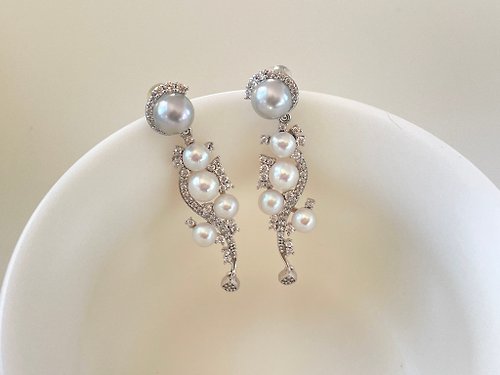 Athena珍珠設計 Akoya 天然海水珍珠 真多麻 S925銀 重工 耳環