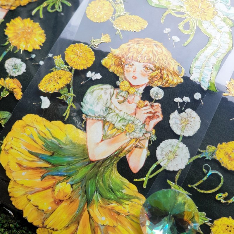 Dandelion girl shell-gold Foil Glossy PET tape Washi Tape collage material 10m - Washi Tape - Other Metals Gold