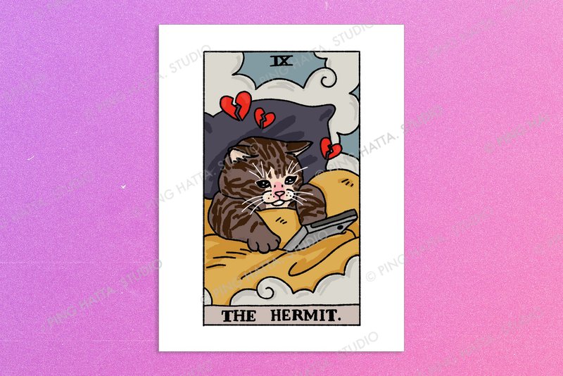 隠者タロットビール猫ミームポスター - ポスター・絵 - 紙 