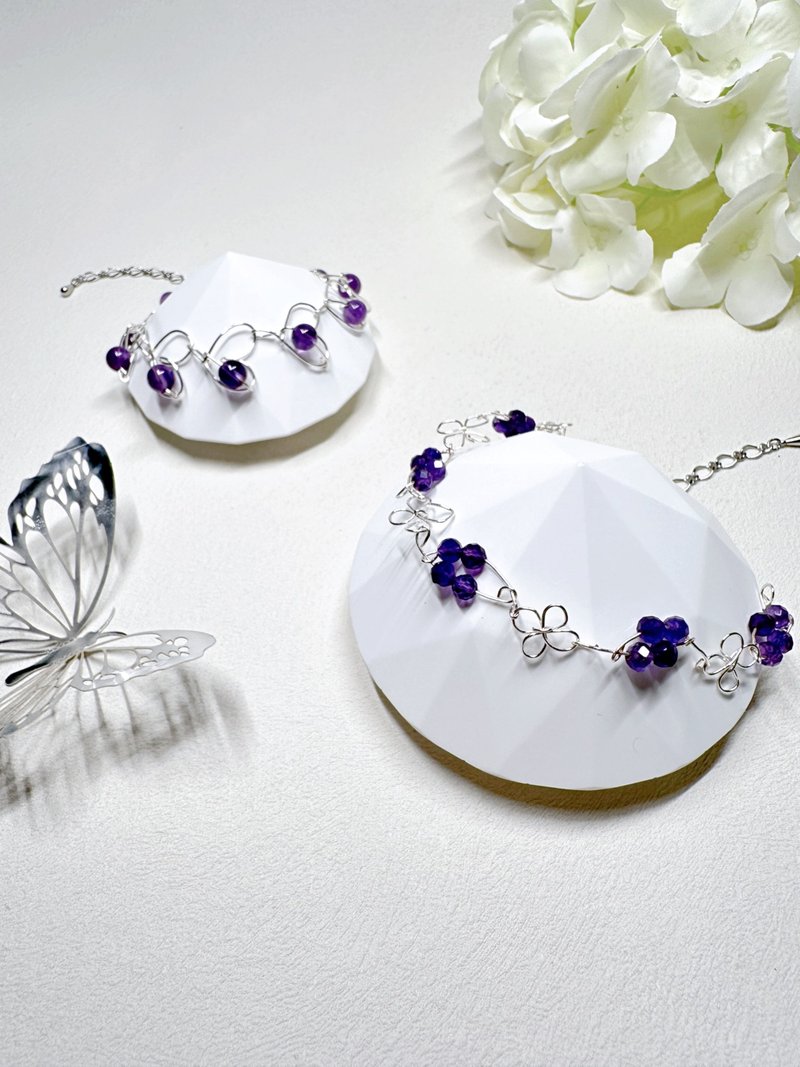 紫水晶 Amethyst 四葉草手鏈 - 手鍊/手環 - 其他金屬 紫色