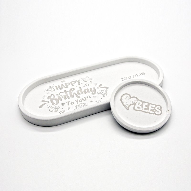 【客製化禮物】Oval TRAY I 大橢圓 x 小圓盤 I 28cm 兩件組－ - 香氛/精油/擴香 - 水泥 