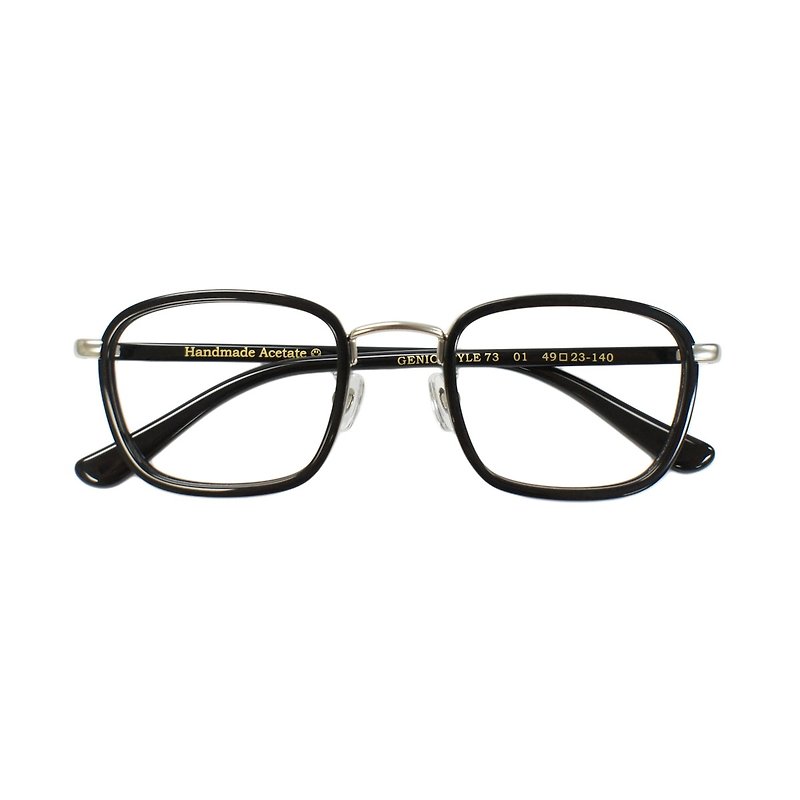 手のレトロな正方形のプレートのリム - 眼鏡・フレーム - 金属 ブラック