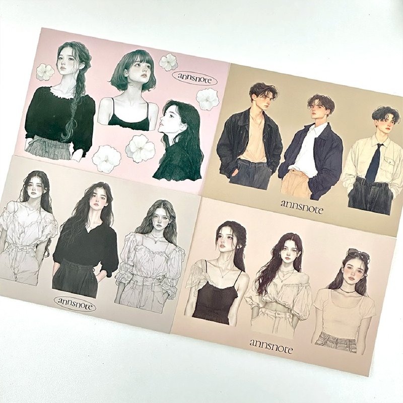 drawing characters 4types mix Sticker (anns note) vintage girl boy - 貼紙 - 紙 多色