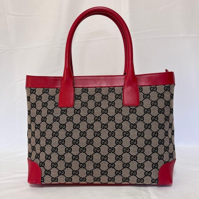本物 GUCCI グッチ トートバッグ GGキャンバス レザー ネイビー レッド ベージュ 中古 - 手提包/手提袋 - 其他材質 