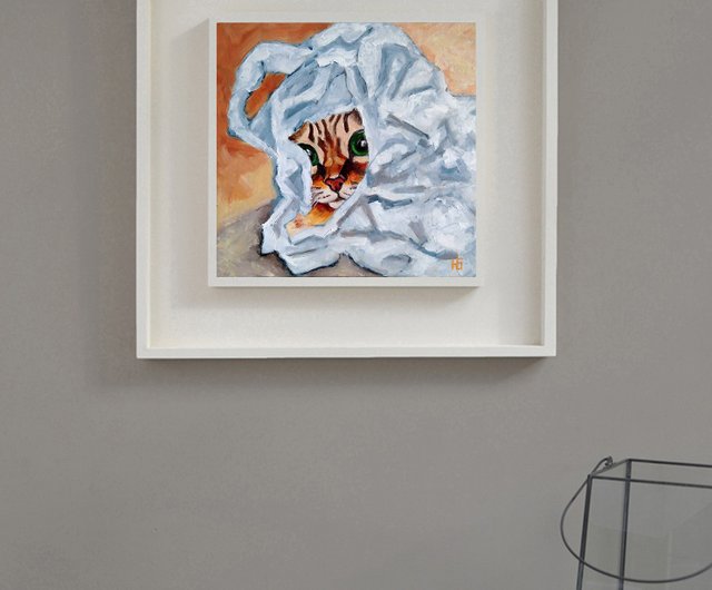 子猫のオリジナルの油絵 面白い猫の肖像画 ペットの壁の芸術 小さな絵 ショップ Coloredcatsart ポスター 絵 Pinkoi