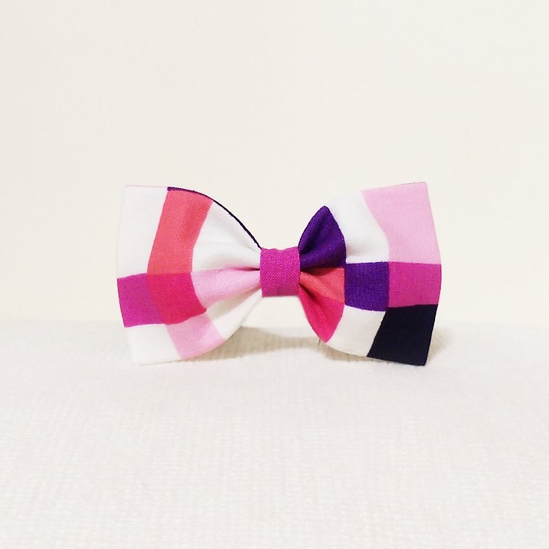Ella Wang Design Bowtie pet cats and dogs bow tie Pink Plaid - ปลอกคอ - ผ้าฝ้าย/ผ้าลินิน สีม่วง