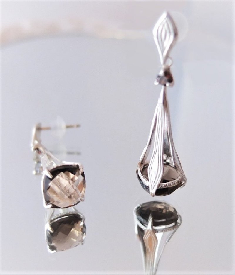 la campanella di fiore/smoky quartz - Earrings & Clip-ons - Other Metals Silver