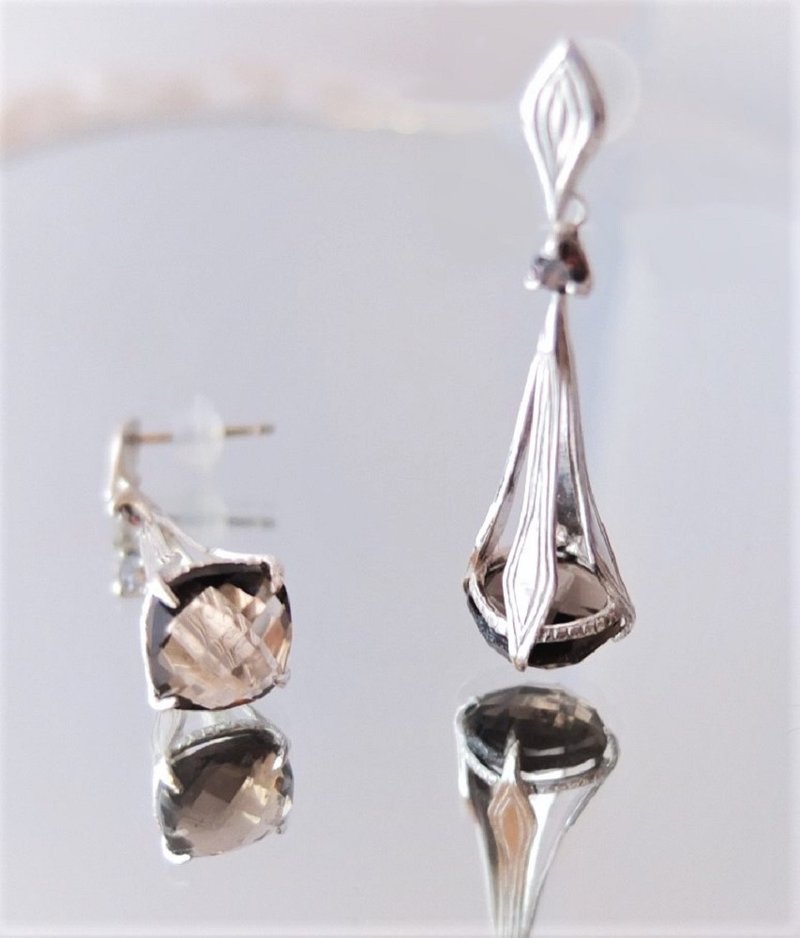 la campanella di fiore/smoky quartz - ต่างหู - โลหะ สีเงิน